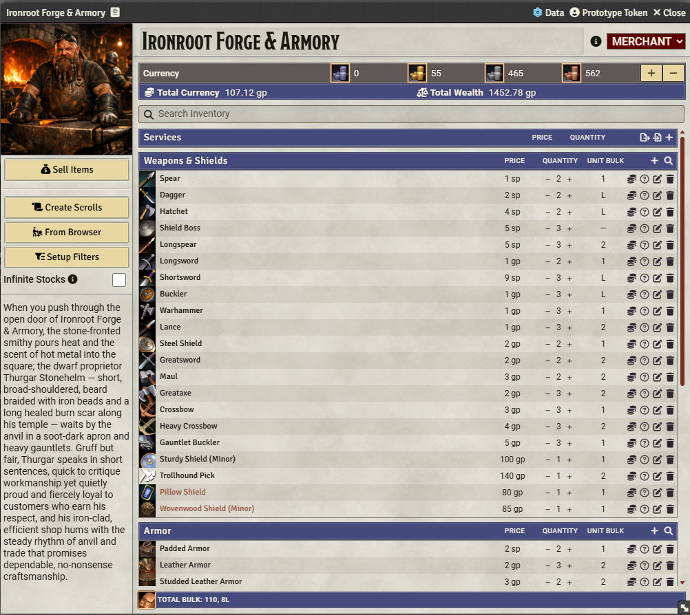 Inventory - Weapons & Shields